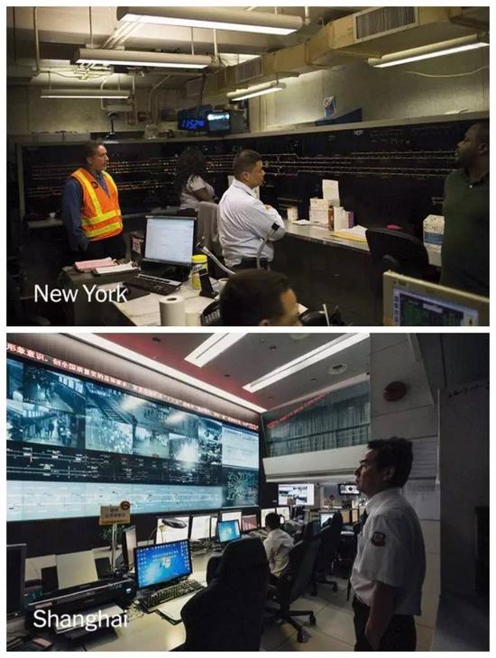 ▲纽约和上海地铁线网指挥中心