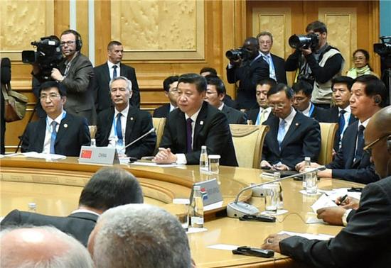 2015年7月9日，金砖国家领导人第七次会晤在俄罗斯乌法举行。这是习近平主席出席大范围会议。新华社记者 饶爱民 摄