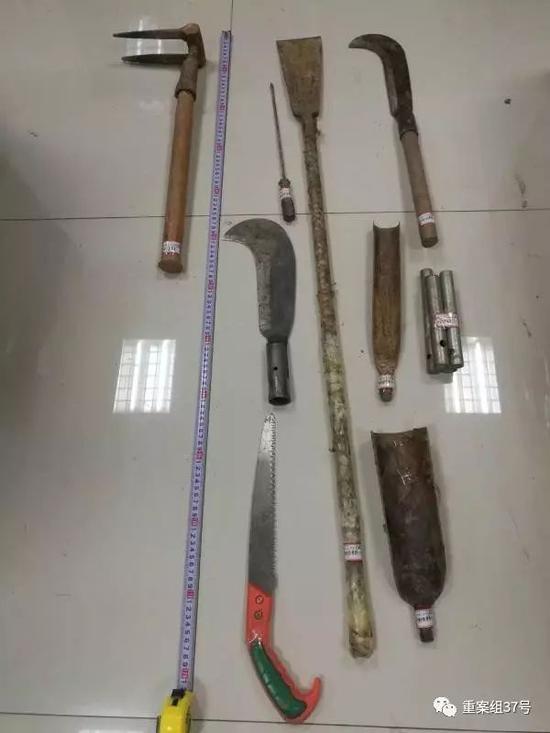 ▲盗墓团伙使用的工具。 警方供图