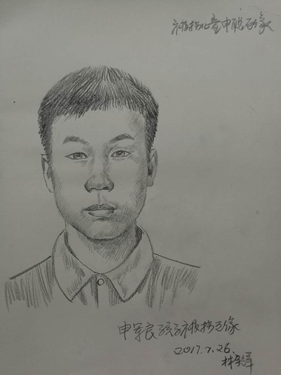 刑侦模拟画像专家林宇辉为聪聪画的第一张模拟画像。 受访者 供图