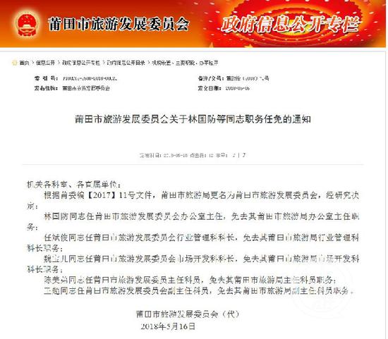 △莆田市旅发委5月16日的任命文件，王超为副主任科员。