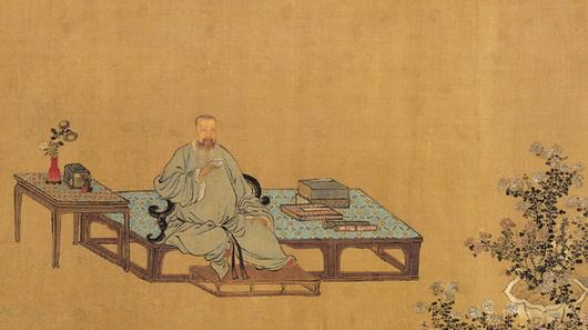 王原祁像 取自故宫博物院藏清禹之鼎《王原祁艺菊图》卷(局部)