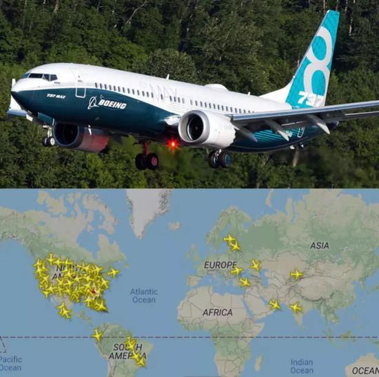Flightradar24机构网站显示,美国和加拿大领空出现737MAX机型“扎堆”的情况。