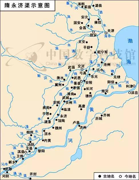 (图为隋永济渠走向)