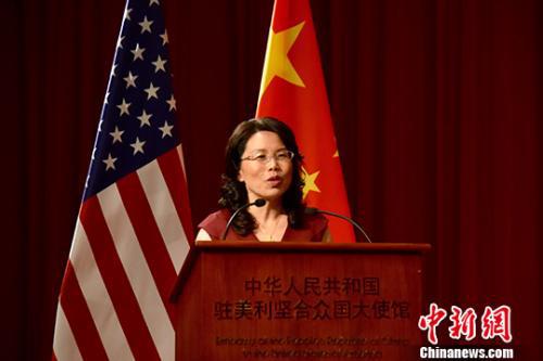 图为中国驻美公使徐学渊致辞。 中新社记者 沙晗汀 摄