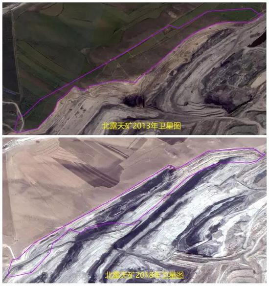 图1 2013年至今霍林河露天煤矿（北矿）占用草原明显扩大