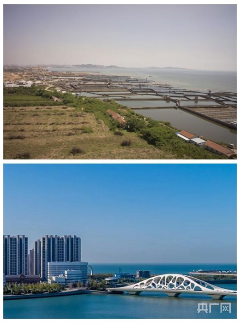灵山湾畔发展对比图:10年前的小渔村如今已成为旅游观光地(央广网发 青岛西海岸新区工委宣传部供图)