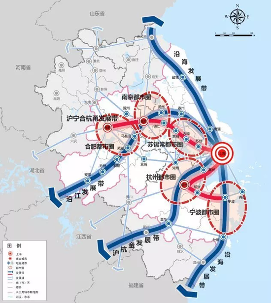 南京都市圈和合肥都市圈空间格局示意图 图片来源:《长三角城市群发展规划》(2016)