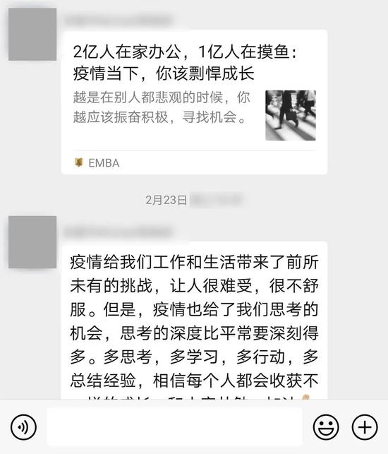  阳格的公司微信群 图/受访者供图