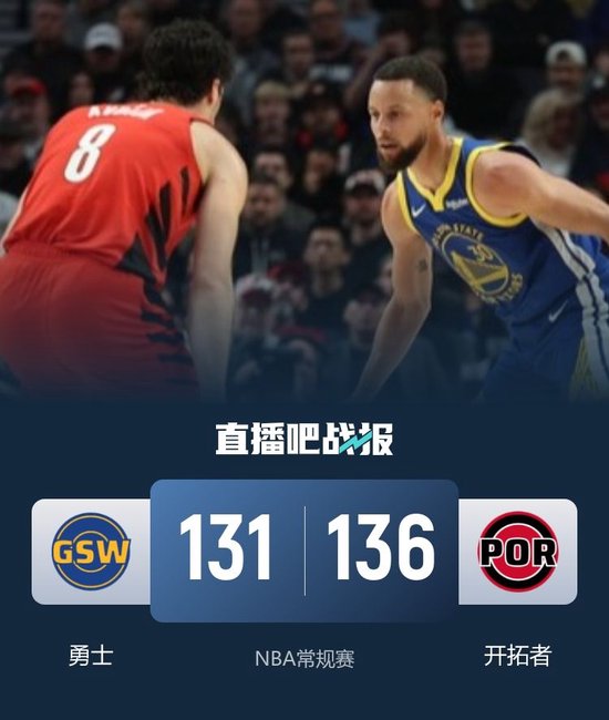 库里12记三分空砍48分 开拓者两人35分三杀勇士 杨瀚森未登场