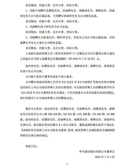 附中兴通讯股份有限公司新任高级管理人员简历