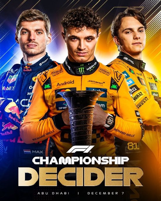 决战阿布扎比！诺里斯领先维斯塔潘12分，领先皮亚斯特里16分