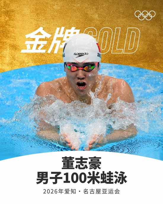 第19金！亚运会男子100米蛙泳决赛：董志豪夺冠，覃海洋铜牌