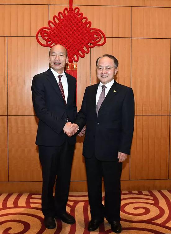 香港中聯辦主任王志民會見臺灣高雄市長韓國瑜一行。(圖:中央政府駐港聯絡辦)