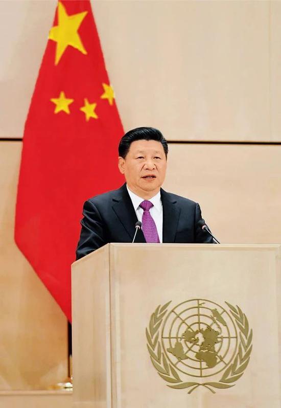 △2017年1月18日,习近平在联合国日内瓦总部发表题为《共同构建人类命运共同体》的主旨演讲。