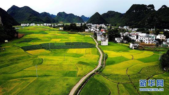 这是广西百色市隆林各族自治县乡村风景(9月1日无人机拍摄)。新华社记者张爱林摄