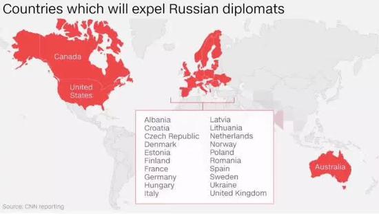 要驱逐俄罗斯外交官的国家 图片来源:CNN