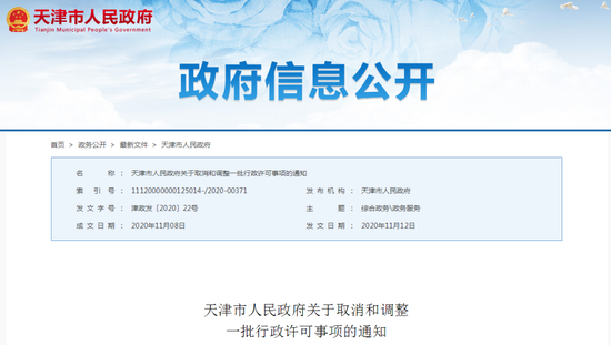 津云|天津发布通知：这些行政许可事项，取消！