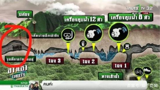 泰少年足球队被困洞穴地形图。图据泰媒