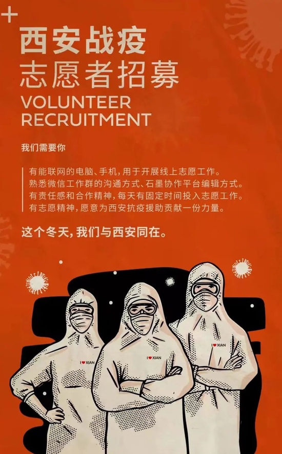 西安战疫社群志愿者团队在某公益组织平台发布的招募海报。