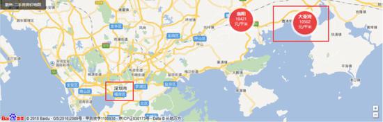 ▲惠州大亚湾位于深圳东边