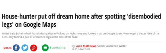 英国女子买新房,用谷歌街景看房却看到令人恐惧一幕