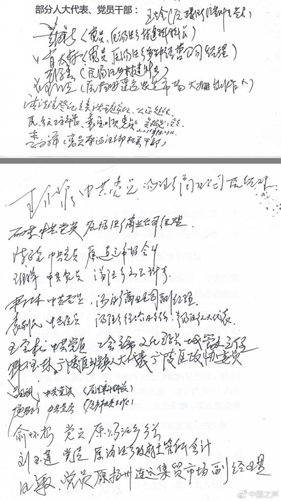 扬州广陵区汤汪乡21名党员干部的签名