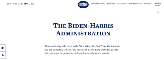  白宫网站上的“拜登-哈里斯政府”