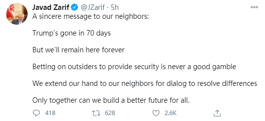 伊朗外长喊话邻国：特朗普要走了 我们还在