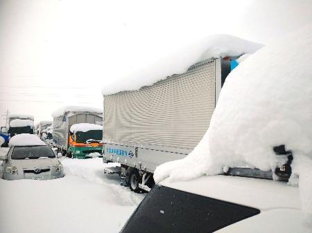 日本新潟县被困高速的车辆（信浓每日新闻）