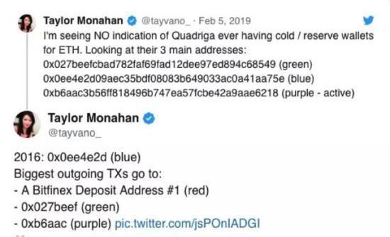 Monahan发表对Quadriga CX持有以太币冷钱包的质疑 ，来源：Twitter@Tayvano_