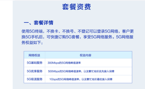 中国移动5G套餐介绍 图片来源：中国移动官网截图