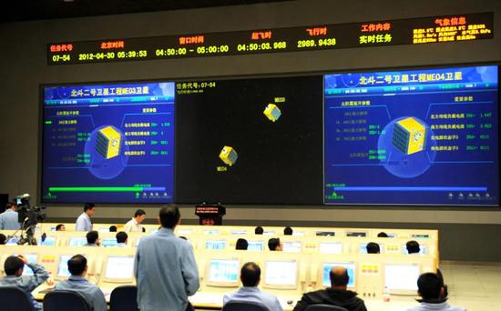 ▲2012年4月30日, 北斗。。。二号“一箭双星” 发射乐成。
