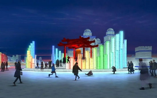 第二十三届哈尔滨冰雪大世界声光互动世纪之钟效果图
