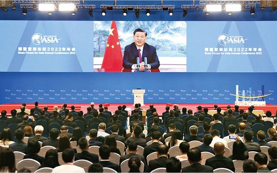 2022年4月21日上午，博鼇亞洲論壇2022年年會開幕禮在海南博鼇舉行，國家主席習近平以影片方式發表題為《攜手迎接挑戰，合作開創未來》的主旨演講。新華社記者 丁海濤/攝