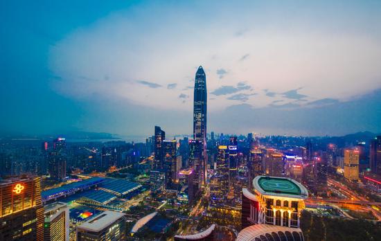 这是深圳市CBD风景(2019年3月19日摄,无人机照片)。新华社记者 毛思倩 摄