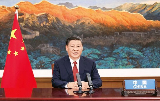 2021年9月21日，國家主席習近平在北京以影片方式出席第七十六屆聯合國大會一般性辯論併發表題為《堅定信心共克時艱共建更加美好的世界》的重要講話。新華社記者 黃敬文/攝