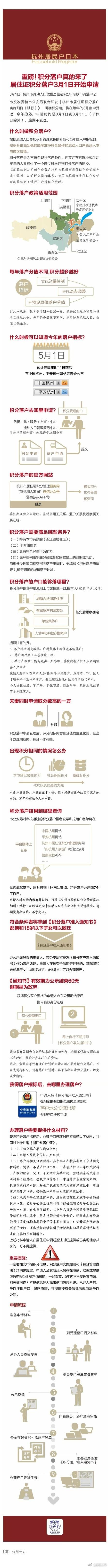 政府网站:杭州：3月1日起持省居住证成年人可申请积分落户