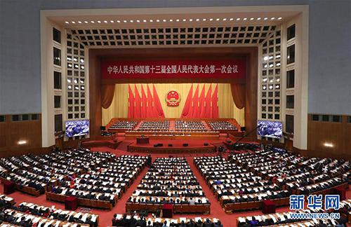 3月9日,十三届全国人大一次会议在北京人民大会堂举行第二次全体会议。 新华社记者 丁海涛 摄