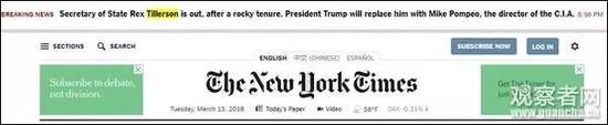 《纽约时报》更了一条头版快讯