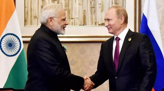 ▲资料图片：印度总理莫迪和俄罗斯总统普京在第九届金砖国家峰会期间举行会晤。（印度报业托拉斯）