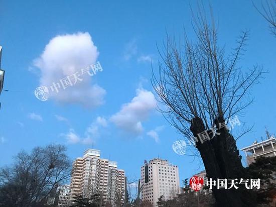 今晨，北京天空湛蓝，风力3-4级。（崔丽丽 摄）