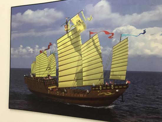 设想中,仿明代郑和宝船建成下水后,可远航东南亚甚至非洲。