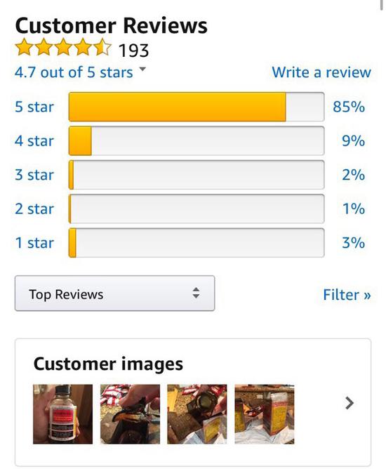 亚马逊的枇杷膏评论中，193位消费者中，给5星好评的占85%。
