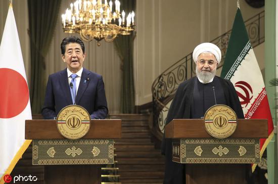 6月12日伊朗德黑兰,安倍晋三同鲁哈尼出席联合记者会(图源:东方IC)