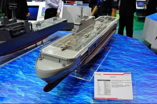 新加坡造船公司展出的两栖攻击舰模型，也采用了一些商业制造标准，以降低价格，吸引更多的第三世界国家购买。