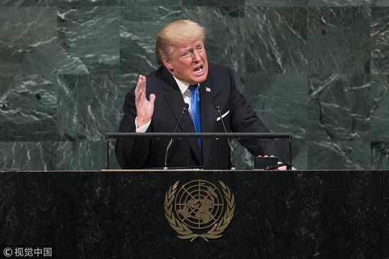 2017年9月19日，美国纽约，第72届联合国大会“一般性辩论”拉开帷幕，特朗普首次发言。图自视觉中国