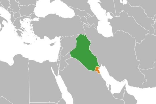 ▲图中橙色为科威特，绿色为伊拉克 （图片来源：维基百科）