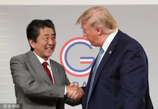 ▲安倍（左）和川普在G7峯會上。