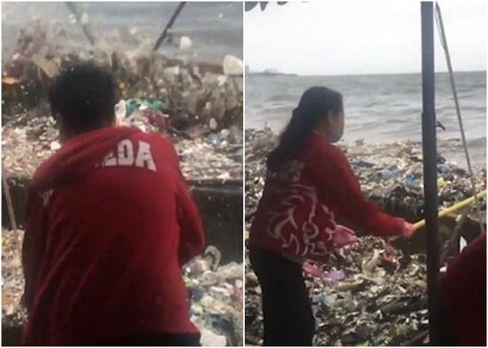 视频：菲律宾海滩惊现巨型垃圾浪